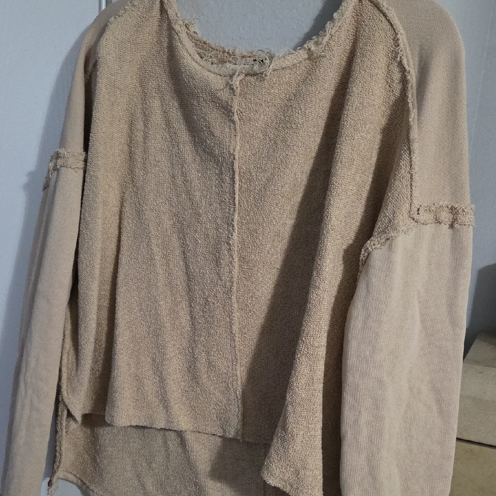 Beige Textured Long Sleeve Top
